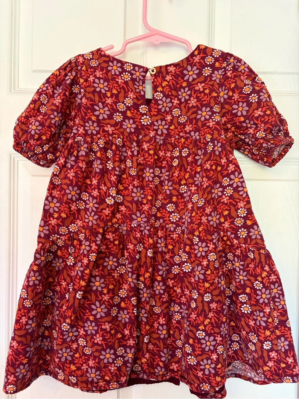 Cat & Jack Maroon Floral Puff-Sleeve Dress